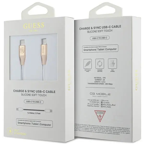 Guess Ebossed Logo USB-C / USB-C Cable 1.5m Fast Charging - Gold - Cell phone cables<<<HurtelXML