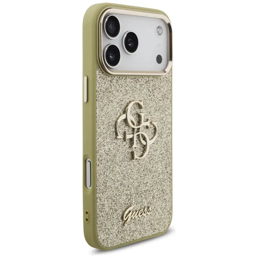 Guess Fixed Glitter Big 4G Metal Frame case for iPhone 17 Pro Max - gold - Cell phone cases and covers<<<HurtelXML