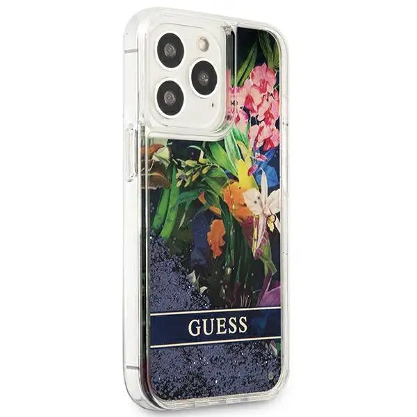 Guess Flower Liquid Glitter case for iPhone 13 Pro Max - blue - Cell phone cases and covers<<<HurtelXML