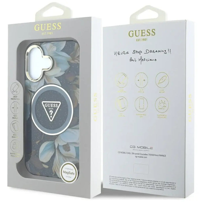 Guess Glitter Flowers Triangle Buttons MagSafe case for iPhone 16 black - Cell phone cases and covers<<<HurtelXML