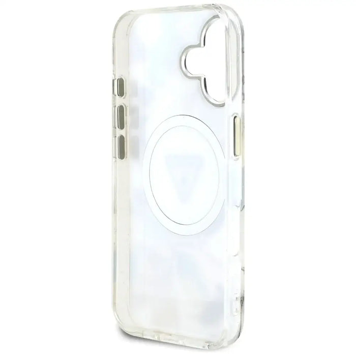 Guess Glitter Flowers Triangle Buttons MagSafe case for iPhone 16 white - Cell phone cases and covers<<<HurtelXML
