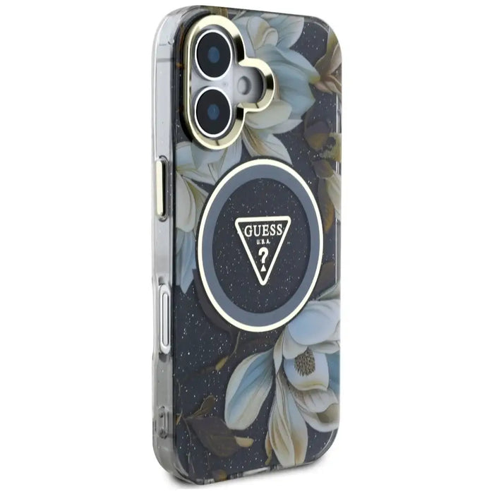 Guess Glitter Flowers Triangle Buttons MagSafe case for iPhone 16 black - Cell phone cases and covers<<<HurtelXML