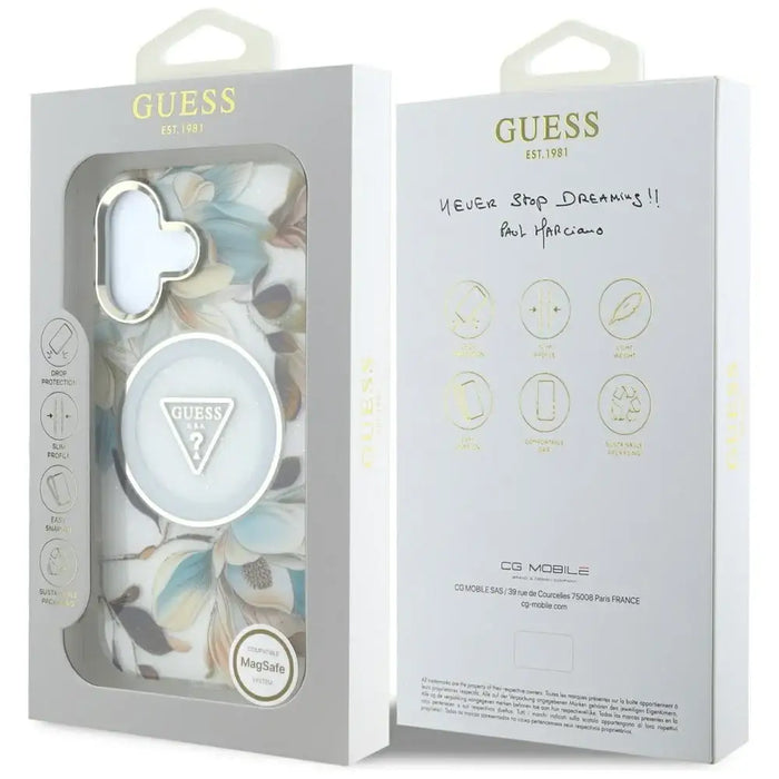Guess Glitter Flowers Triangle Buttons MagSafe case for iPhone 16 white - Cell phone cases and covers<<<HurtelXML