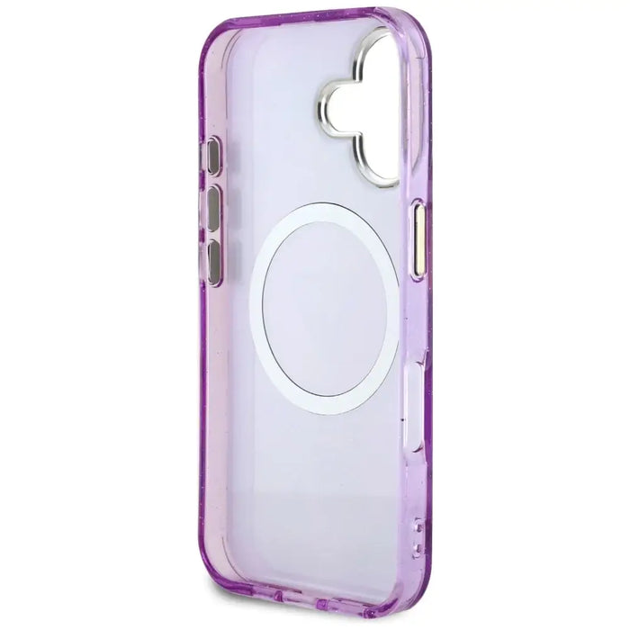 Guess Glitter Flowers Triangle Buttons MagSafe Case for iPhone 16 Purple - Cell phone cases and covers<<<HurtelXML
