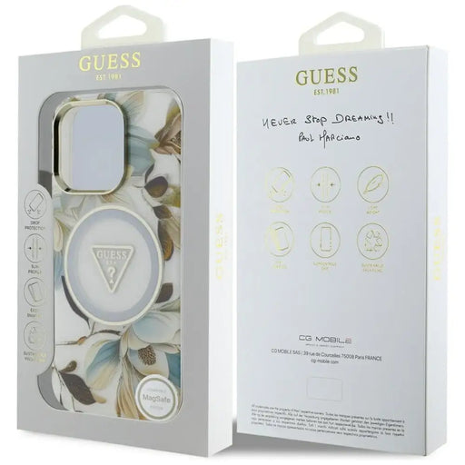 Guess Glitter Flowers Triangle Buttons MagSafe Case for iPhone 16 Pro White - Cell phone cases and covers<<<HurtelXML