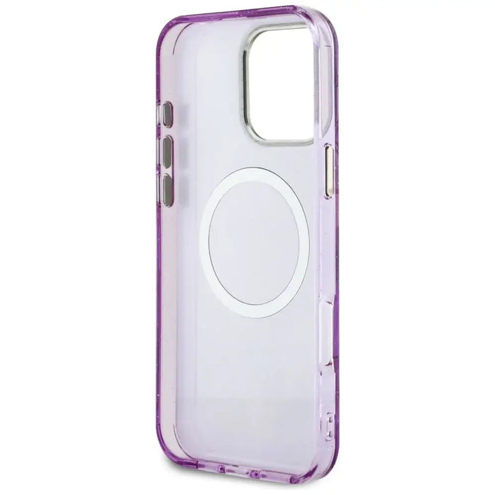 Guess Glitter Flowers Triangle Buttons MagSafe Case for iPhone 16 Pro Max Purple - Cell phone cases