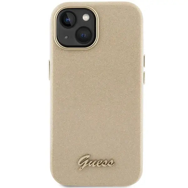 Guess Glitter Glossy Script case for iPhone 15 - gold - Cell phone cases and covers<<<HurtelXML