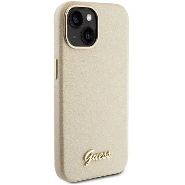 Guess Glitter Glossy Script case for iPhone 15 - gold - Cell phone cases and covers<<<HurtelXML
