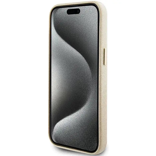 Guess Glitter Glossy Script case for iPhone 15 - gold - Cell phone cases and covers<<<HurtelXML