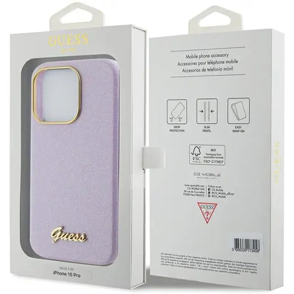 Guess Glitter Glossy Script case for iPhone 15 Pro Max - lilac - Cell phone cases and covers<<<HurtelXML