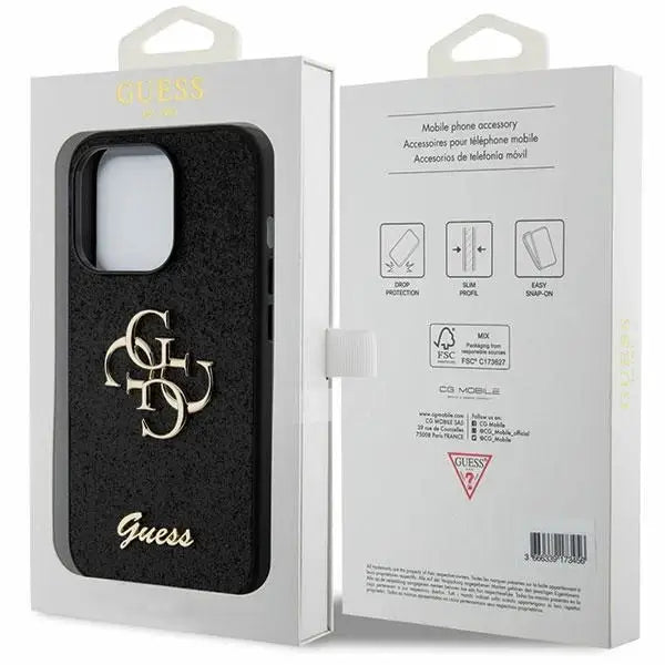 Guess Glitter Script Big 4G case for iPhone 15 Pro Max - black - Cell phone cases and covers<<<HurtelXML