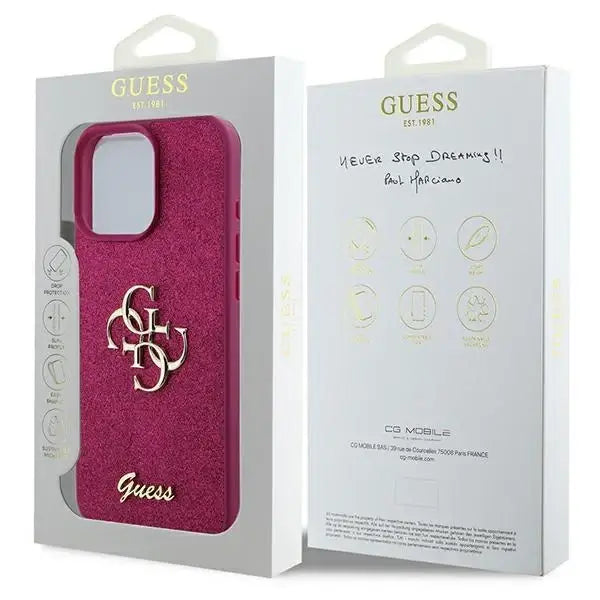 Guess Glitter Script Big 4G iPhone 16 Pro Case - Purple - Cell phone cases and covers<<<HurtelXML