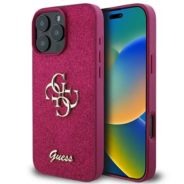 Guess Glitter Script Big 4G iPhone 16 Pro Case - Purple - Cell phone cases and covers<<<HurtelXML