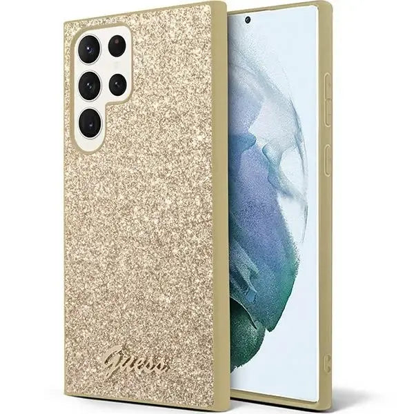 Guess Glitter Script case for Samsung Galaxy S24 Ultra - gold - Cell phone cases and covers<<<HurtelXML