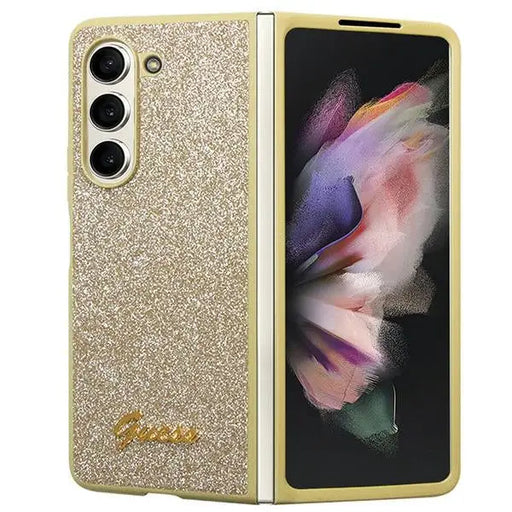 Guess Glitter Script case for Samsung Galaxy Z Fold 5 - gold - Cell phone cases and covers<<<HurtelXML