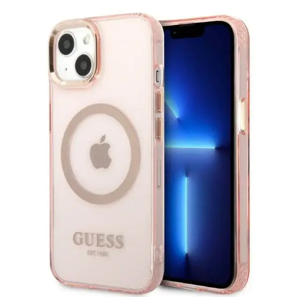 Guess Gold Outline Translucent MagSafe case for iPhone 13 - pink - Cell phone cases and covers<<<HurtelXML