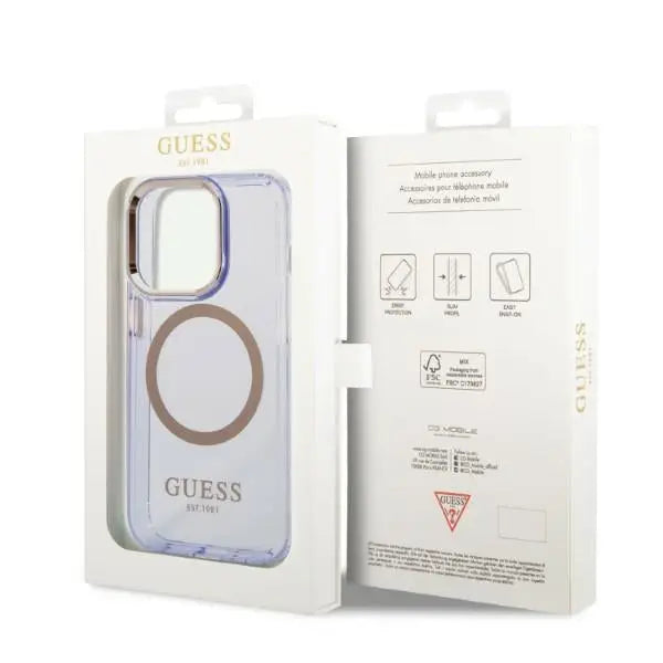 Guess Gold Outline Translucent MagSafe Case for iPhone 14 Pro Max 6.7’’ - Purple - Cell phone cases