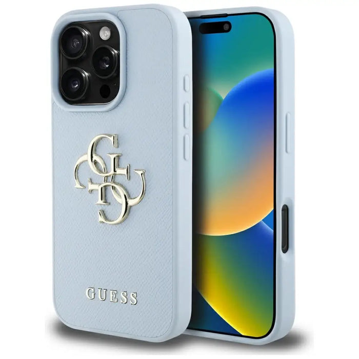 Guess Grained Big 4G Logo Small Classic Logo case for iPhone 16 Pro - blue - Cell phone cases and covers<<<HurtelXML