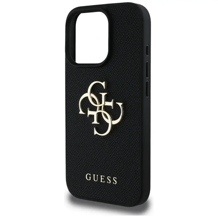 Guess Grained Big 4G Logo Small Classic Logo Case for iPhone 16 Pro Max - Black - Cell phone cases