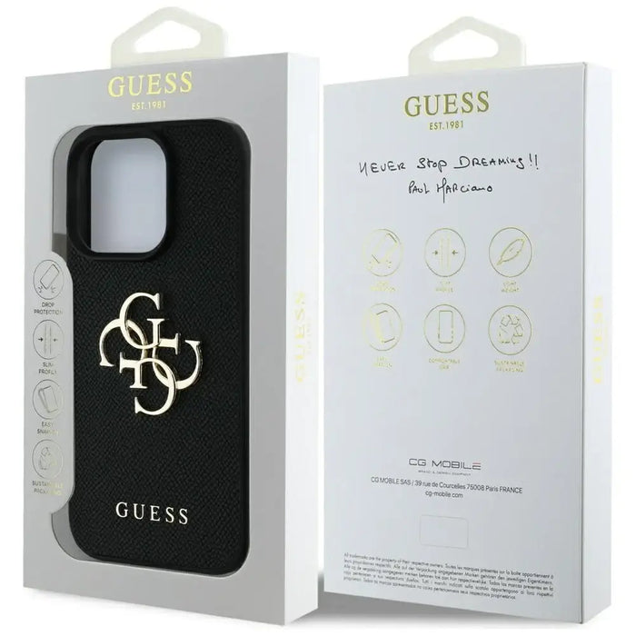 Guess Grained Big 4G Logo Small Classic Logo Case for iPhone 16 Pro Max - Black - Cell phone cases