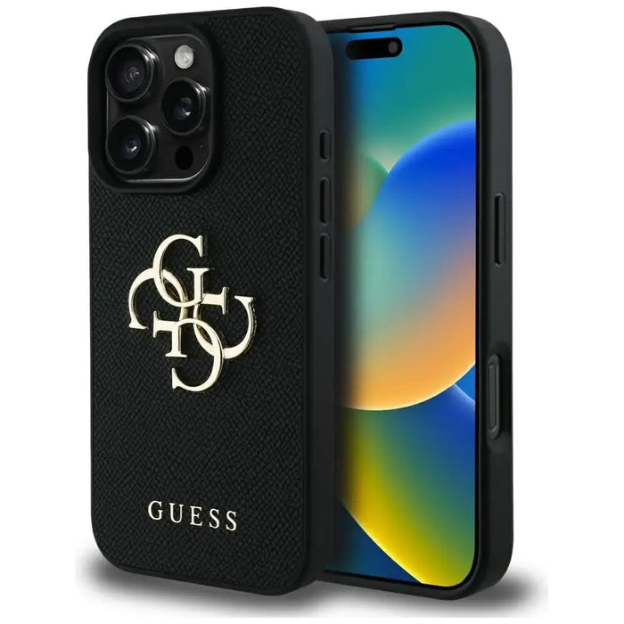 Guess Grained Big 4G Logo Small Classic Logo Case for iPhone 16 Pro Max - Black - Cell phone cases