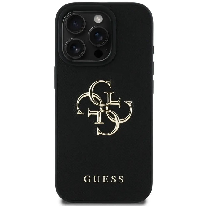 Guess Grained Big 4G Logo Small Classic Logo Case for iPhone 16 Pro Max - Black - Cell phone cases