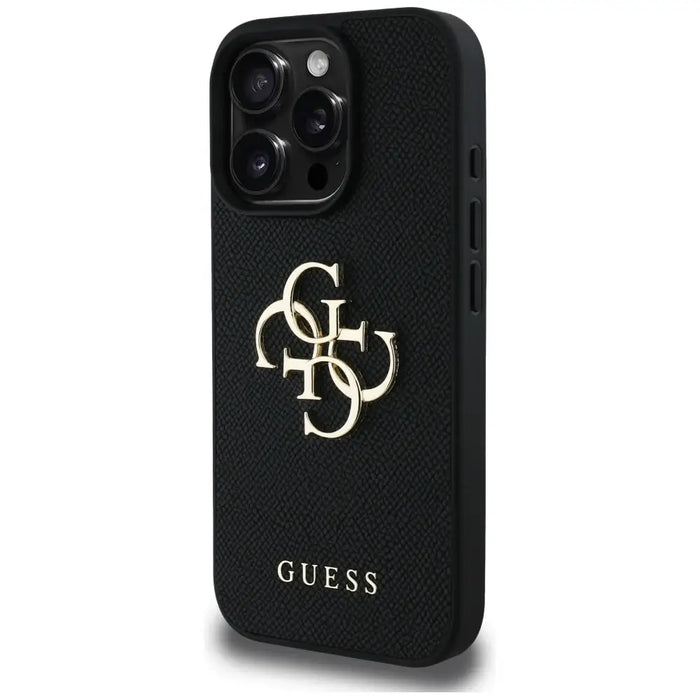 Guess Grained Big 4G Logo Small Classic Logo Case for iPhone 16 Pro Max - Black - Cell phone cases