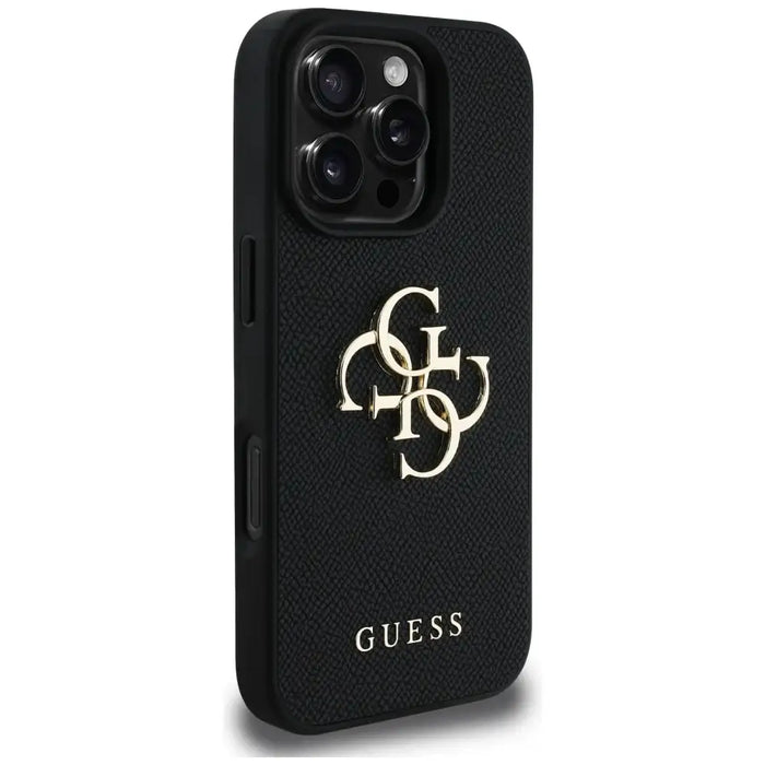 Guess Grained Big 4G Logo Small Classic Logo Case for iPhone 16 Pro Max - Black - Cell phone cases