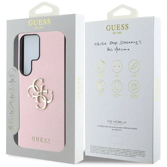 Guess Grained Big 4G Logo Small Classic Logo Case for Samsung Galaxy S25 Ultra pink - Cell phone cases