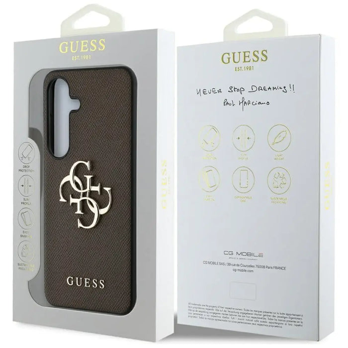 Guess Grained Big 4G Logo Small Classic Logo case for Samsung Galaxy S25 brown - Cell phone cases and covers<<<HurtelXML