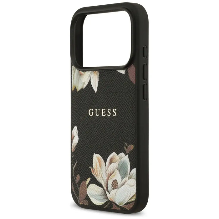 Guess Grained Flowers Classic Logo MagSafe case for iPhone 17 Pro - black - Cell phone cases and covers<<<HurtelXML