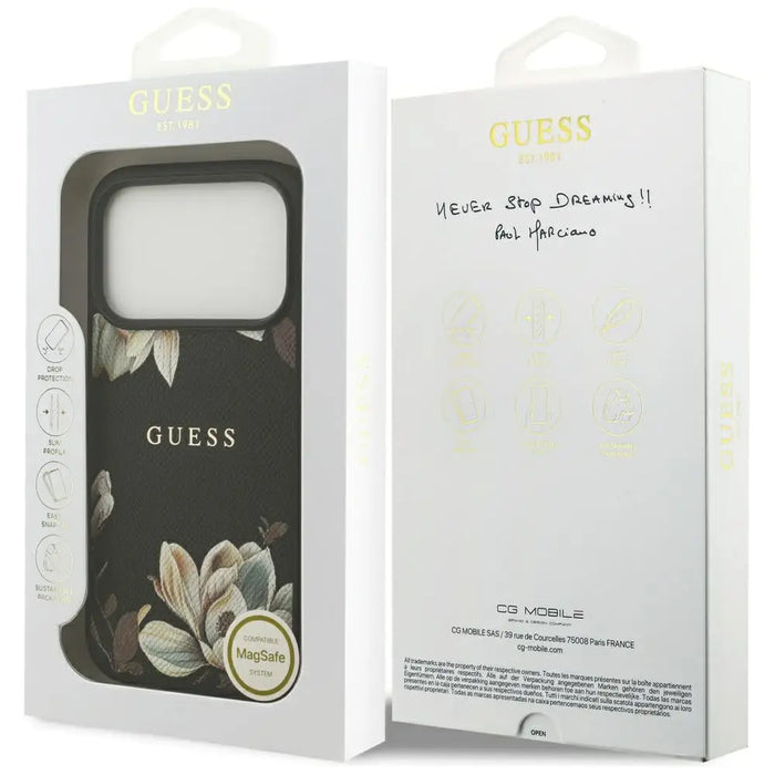 Guess Grained Flowers Classic Logo MagSafe case for iPhone 17 Pro - black - Cell phone cases and covers<<<HurtelXML