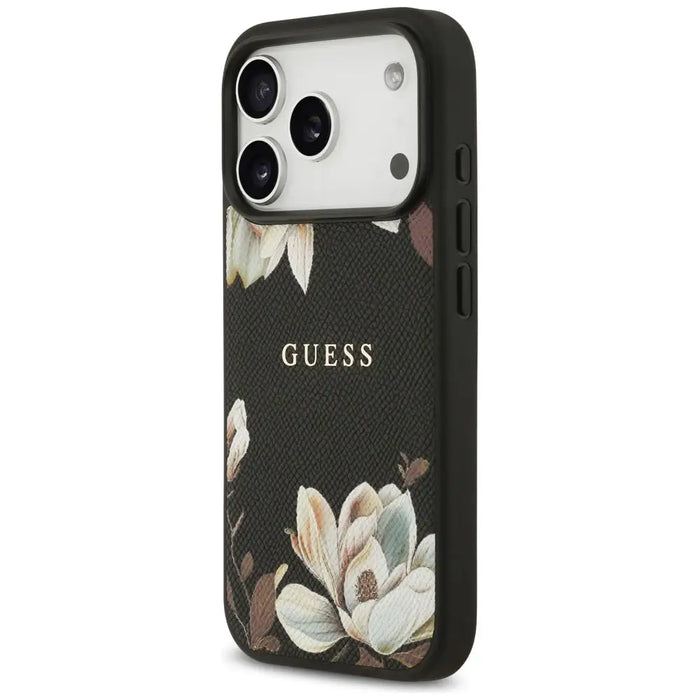 Guess Grained Flowers Classic Logo MagSafe case for iPhone 17 Pro - black - Cell phone cases and covers<<<HurtelXML
