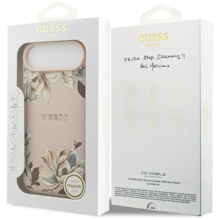 Guess Grained Flowers Classic Logo MagSafe iPhone Air Case - Pink - Cell phone cases and covers<<<HurtelXML