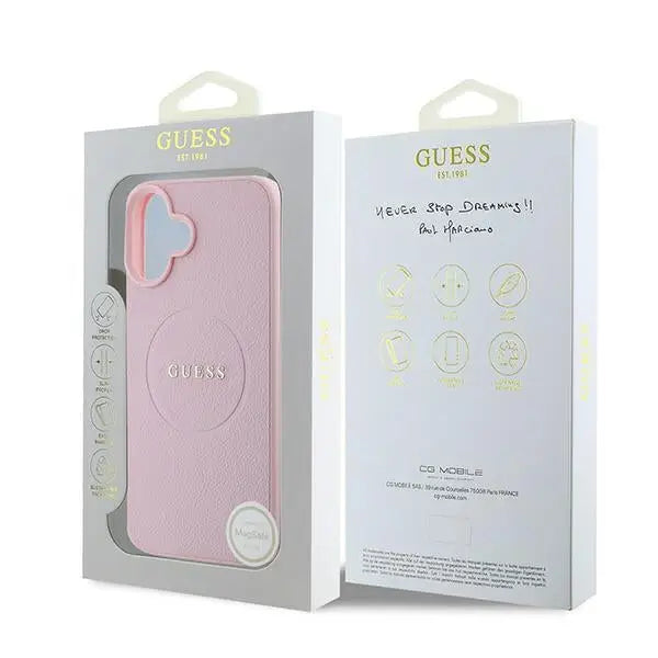 Guess Grained Gold Ring MagSafe iPhone 16 Plus Case - Pink - Cell phone cases and covers<<<HurtelXML