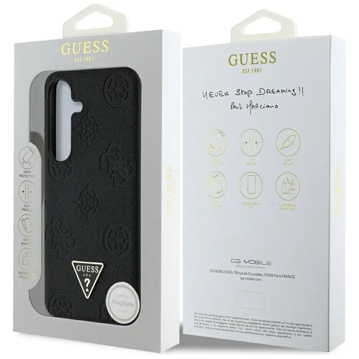 Guess Grained Hot Stamp Peony Pattern Triangle Logo MagSafe Case for Samsung Galaxy S25 Black - Cell phone cases