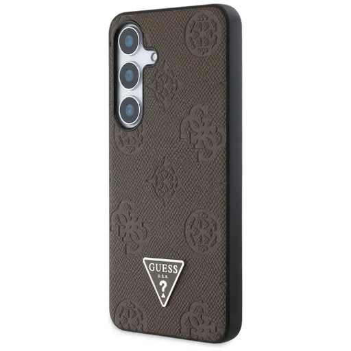 Guess Grained Hot Stamp Peony Pattern Triangle Logo MagSafe Case for Samsung Galaxy S25 - Brown - Cell phone cases
