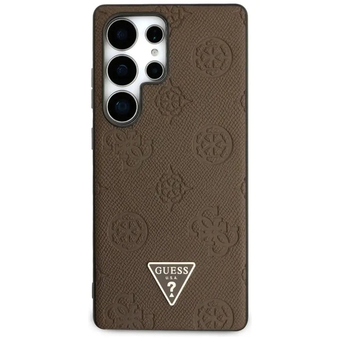 Guess Grained Hot Stamp Peony Pattern Triangle Logo MagSafe Case for Samsung Galaxy S25 Ultra - Brown - Cell phone
