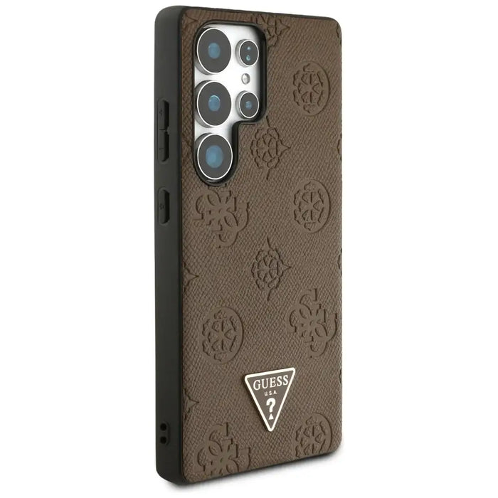 Guess Grained Hot Stamp Peony Pattern Triangle Logo MagSafe Case for Samsung Galaxy S25 Ultra - Brown - Cell phone