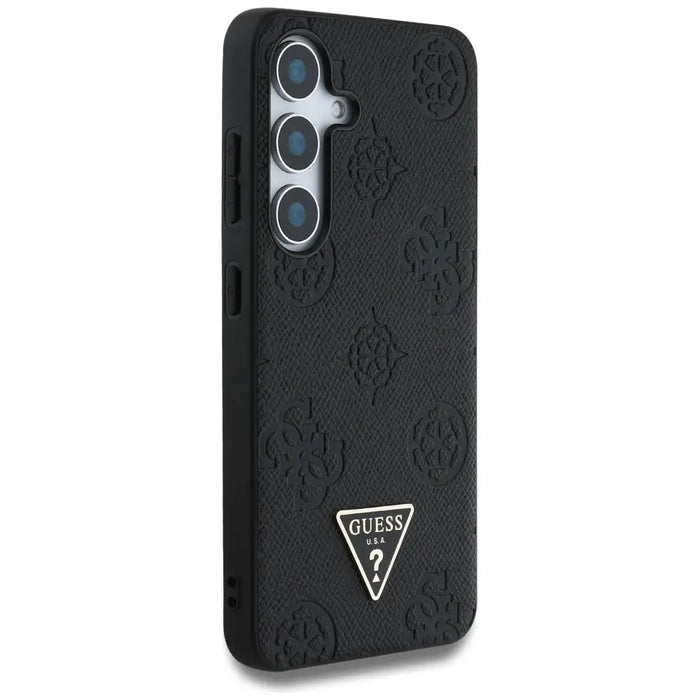 Guess Grained Hot Stamp Peony Pattern Triangle Logo MagSafe Case for Samsung Galaxy S25 Black - Cell phone cases