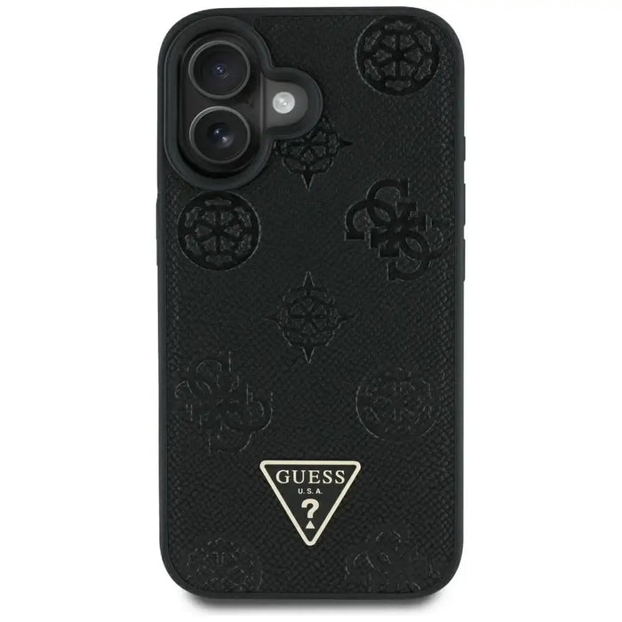 Guess Grained Hot Stamp Peony Triangle Logo MagSafe Case for iPhone 16 - Black - Cell phone cases and covers<<<HurtelXML