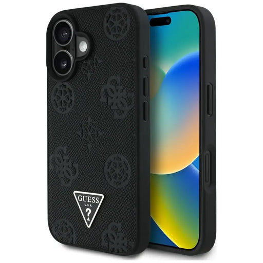 Guess Grained Hot Stamp Peony Triangle Logo MagSafe Case for iPhone 16 - Black - Cell phone cases and covers<<<HurtelXML