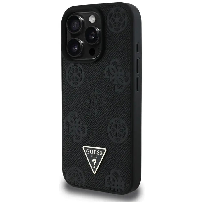 Guess Grained Hot Stamp Peony Triangle Logo MagSafe Case for iPhone 16 Pro - Black - Cell phone cases