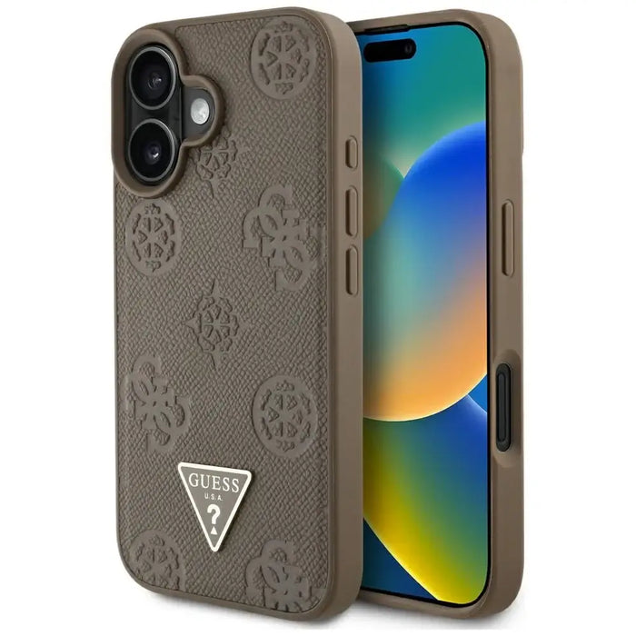 Guess Grained Hot Stamp Peony Triangle Logo MagSafe iPhone 16 Case - Brown - Cell phone cases and covers<<<HurtelXML