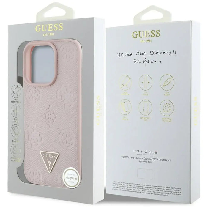 Guess Grained Hot Stamp Peony Triangle Logo MagSafe iPhone 16 Pro Case - Pink - Cell phone cases and covers<<<HurtelXML
