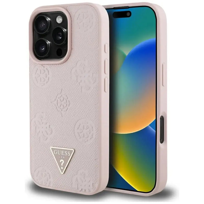 Guess Grained Hot Stamp Peony Triangle Logo MagSafe iPhone 16 Pro Case - Pink - Cell phone cases and covers<<<HurtelXML