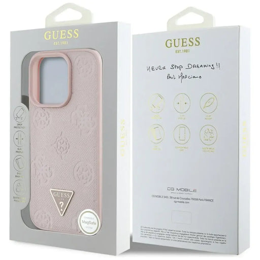Guess Grained Hot Stamp Peony Triangle Logo MagSafe iPhone 16 Pro Max Case - Pink - Cell phone cases
