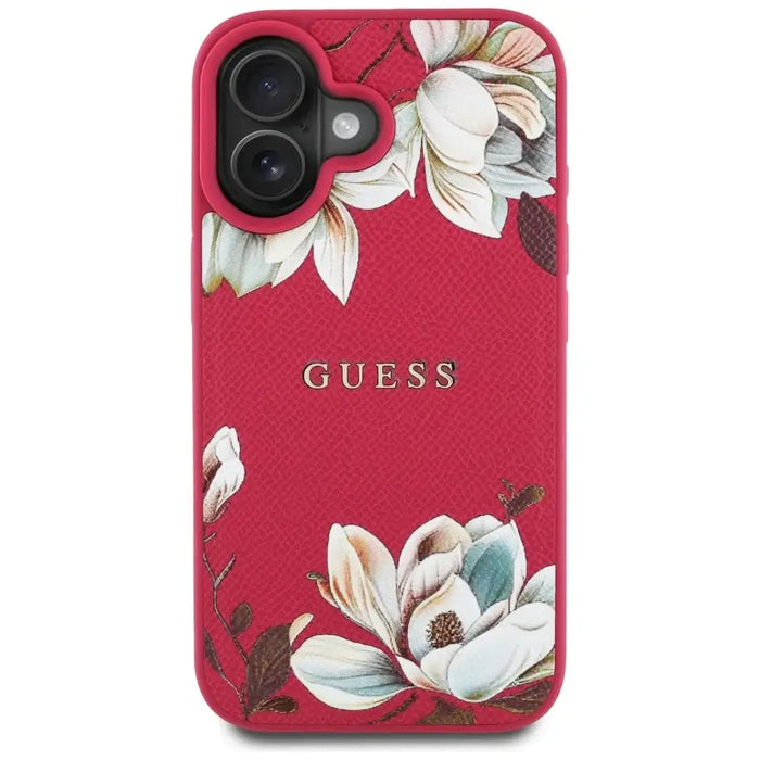 Guess Grained Printed Flower Pattern MagSafe case for iPhone 16 fuchsia - Cell phone cases and covers<<<HurtelXML