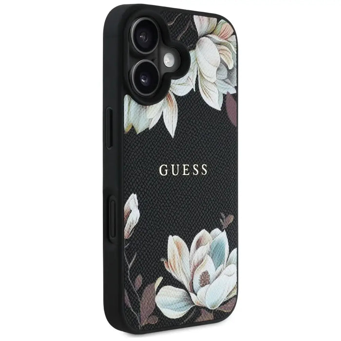 Guess Grained Printed Flower Pattern MagSafe case for iPhone 16 black - Cell phone cases and covers<<<HurtelXML