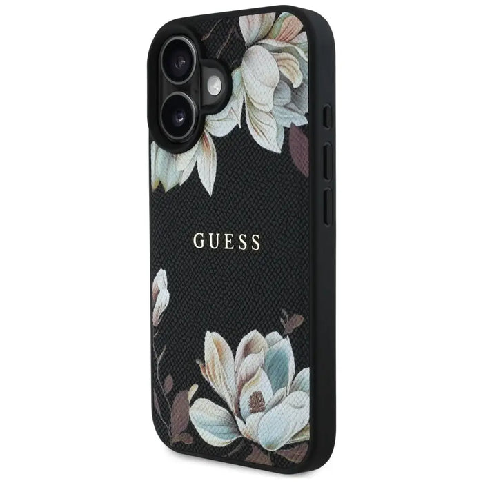 Guess Grained Printed Flower Pattern MagSafe case for iPhone 16 black - Cell phone cases and covers<<<HurtelXML